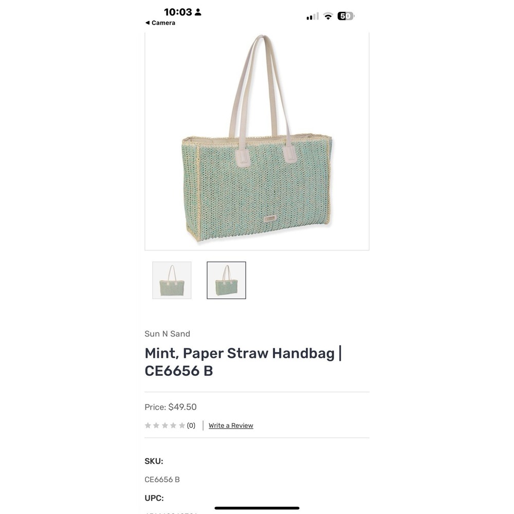 Mint  Paper Straw Handbag CE6656 B Good Condition Sun N Sand